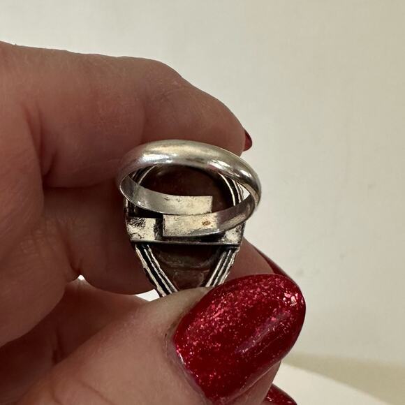 Red Jasper silver overlay gemstone ring size adjustable stamped 925 - Picture 4 of 6